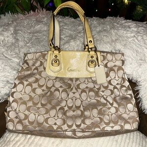 Authentic Coach Tan and Cream Signature Tote